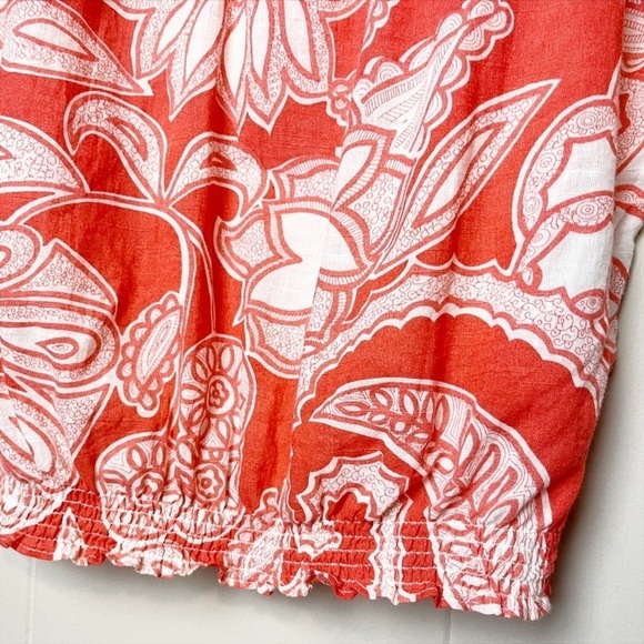 Joie 100% cotton floral top small orange white peasant beachy flowy tie blouse - Picture 3 of 10